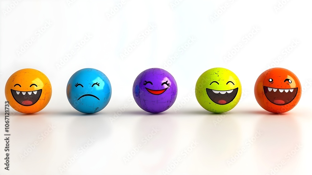 Row of Colorful Emojis with Various Expressions on White Background Row of Colorful Emojis with Various Expressions on White Background