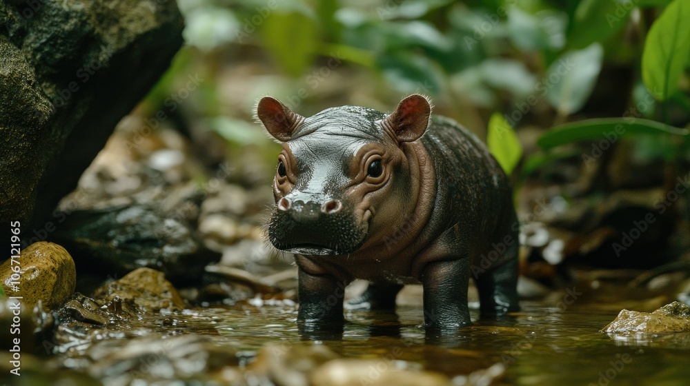 Adorable Baby Hippo in Natural Habitat Adorable Baby Hippo in Natural Habitat