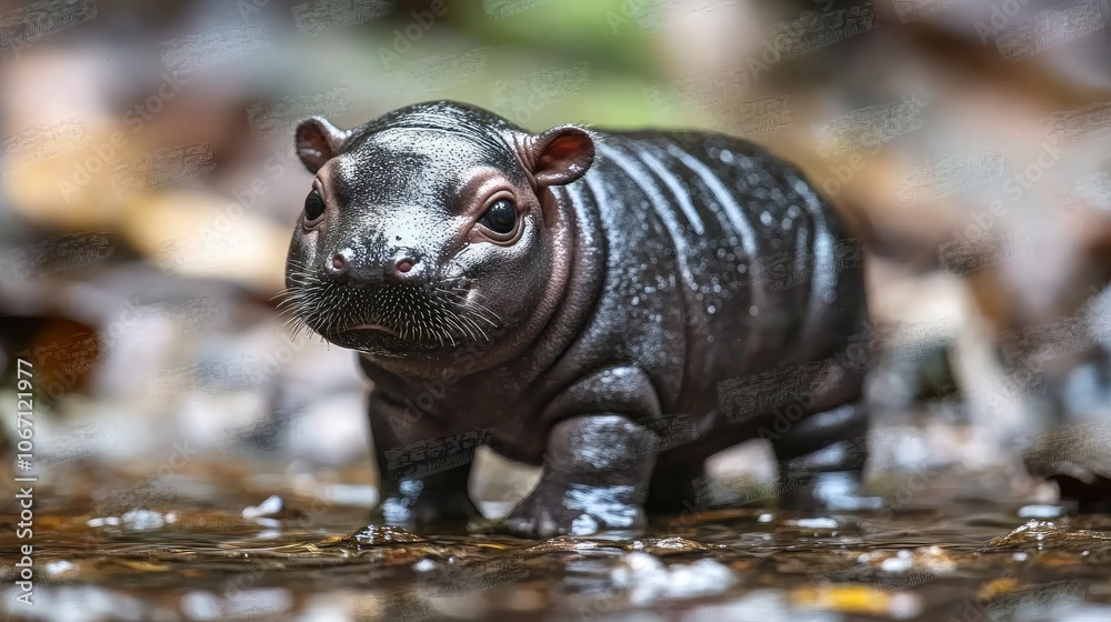 Cute Baby Animal in Natural Habitat by Water Cute Baby Animal in Natural Habitat by Water