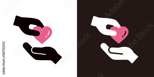 愛を表すハートを渡している手のアイコンセット＿シルエット