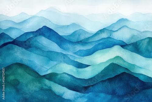 Wallpaper Mural Watercolor Mountain Landscape in Blue Tones Torontodigital.ca
