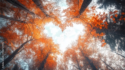 Crown shyness forms into heart shape by branches of the trees