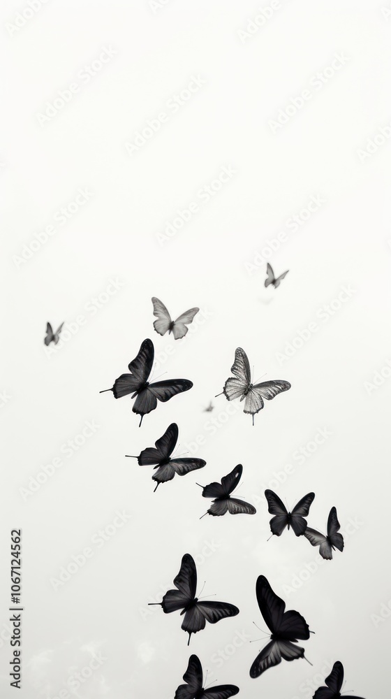 Fototapeta premium Fluttering butterflies monochrome animal flying.