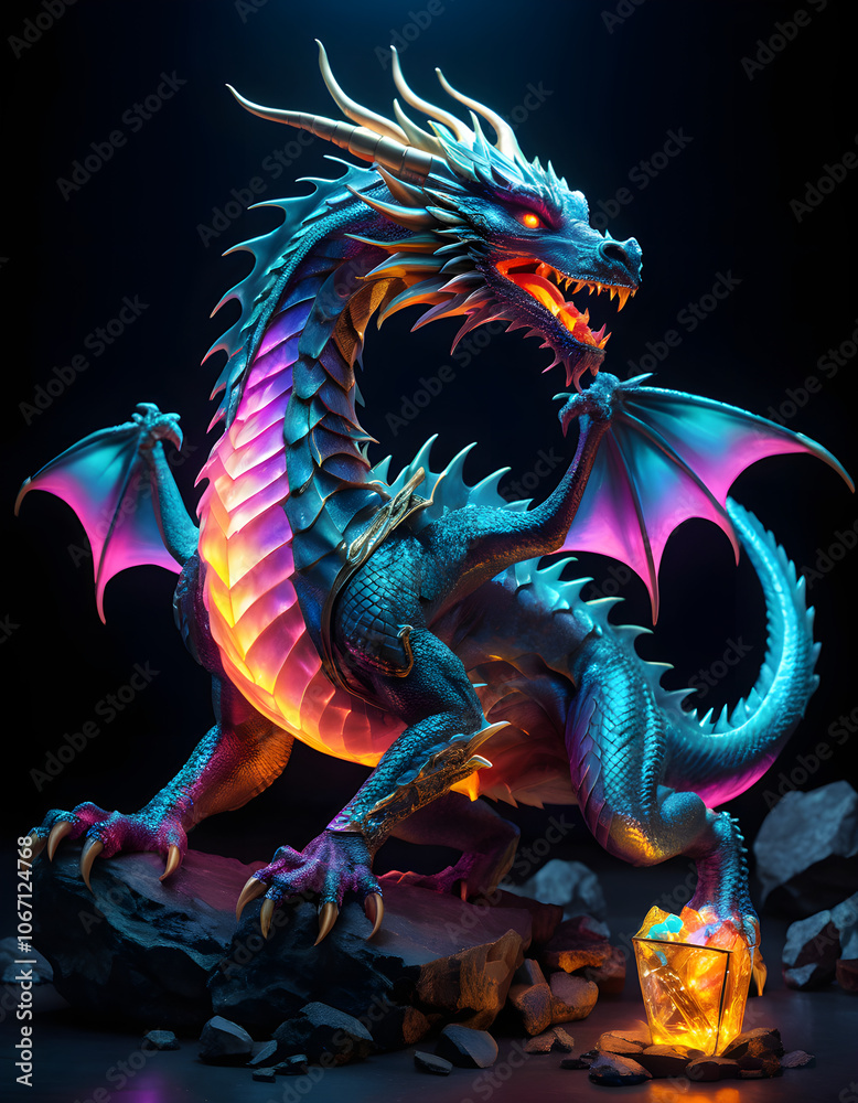 Dragon wrapped in neon light Dragon wrapped in neon light
