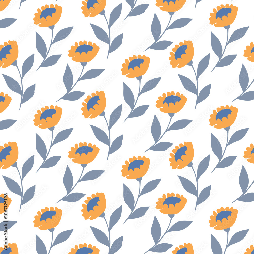 Seamless wildflowers pattern, vector illustration, Hand-drawn botanical element, doodle floral background, minimal botanical art, cute polka flowers wallpaper. EPS 10.