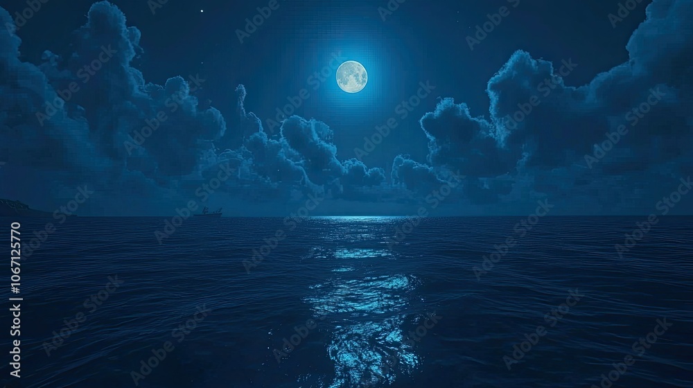 Fototapeta premium Serene Moonlit Ocean at Night