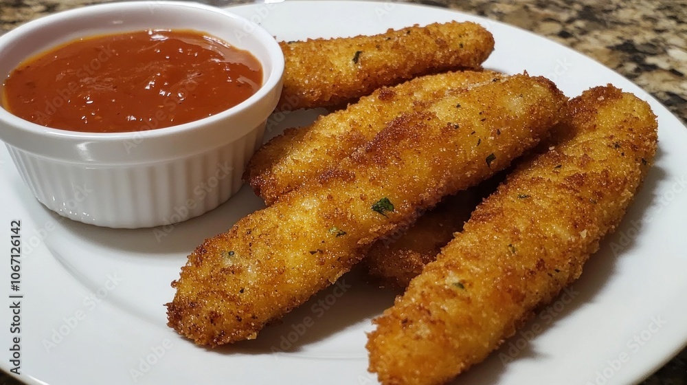 Fish sticks with golden crust and a dip Fish sticks with golden crust and a dip
