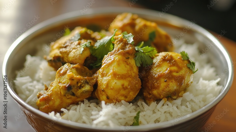 Along with fluffy rice, this fiery Indian meal consists of marinated chicken cooked in a mixture of flavorful spices and herbs. Along with fluffy rice, this fiery Indian meal consists of marinated chicken cooked in a mixture of flavorful spices and herbs.