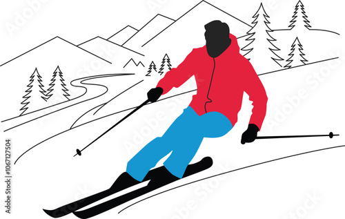 Winter snow sports Illustration, snowboarder skier skiing, Snowboarding.