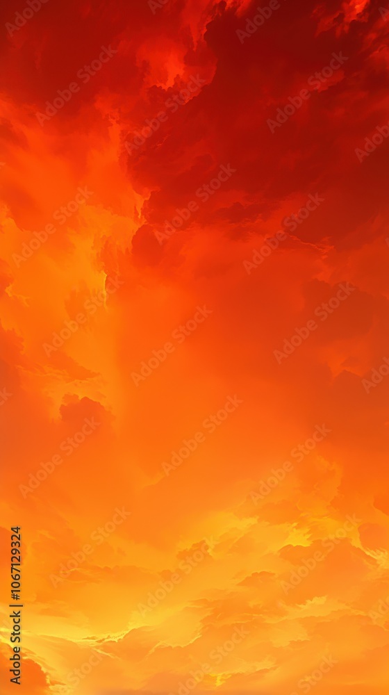 Obraz premium A breathtaking view of fiery orange and red clouds during sunset, creating a dramatic and vibrant sky.