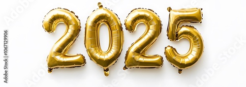 Gold Balloon Numerals Forming the Year 2025