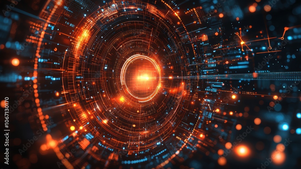 Futuristic Digital Abstract with Orange and Blue Lights Futuristic Digital Abstract with Orange and Blue Lights