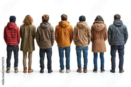 A group of people standing in a row with their backs to the camera photo