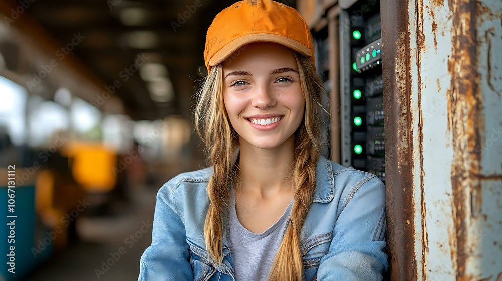 Woman IT professional standing beside server towers, monitoring systems on a tablet, with blue and green lights illuminating the room Woman IT professional standing beside server towers, monitoring systems on a tablet, with blue and green lights illuminating the room