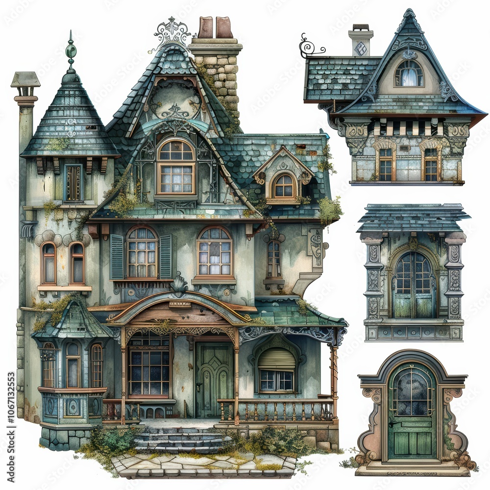 Naklejka premium Vintage House Element Set with Architectural Details