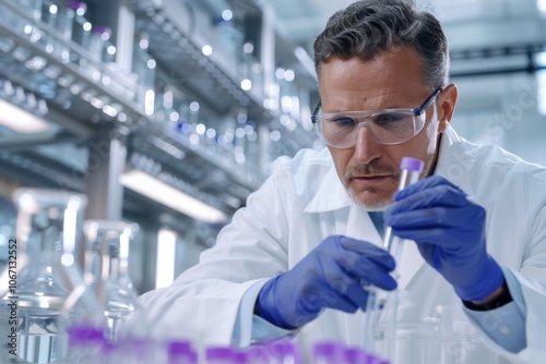 Scientist analyzing test tube in modern laboratory setting