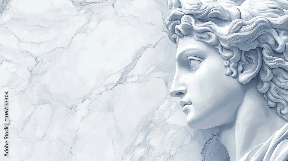 Elegant Marble Background with Classical Greek Statue Profile Elegant Marble Background with Classical Greek Statue Profile