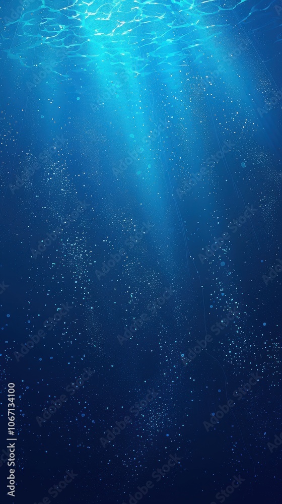 Obraz premium A serene underwater scene with rays of sunlight filtering through the deep blue water, creating a tranquil ambiance.