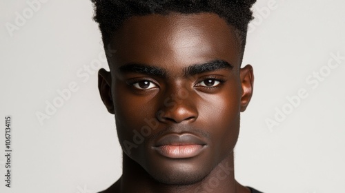 Serious Young African American Man Portrait Close up Face