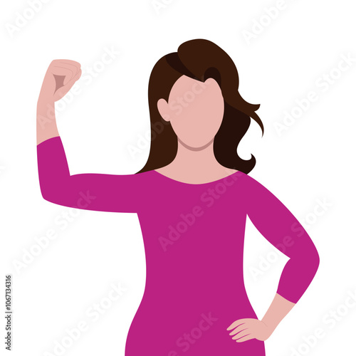 #AccelerateAction 2025 campaign. Woman demonstrates strength in her hand. The idea of ​​gender equality. International Women's Day concept. Faceless female avatar. Vector illustration