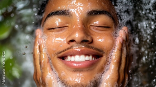 Man Washing Face Clean Skin Skincare Routine Facial Wash Bubbles Fresh Healthy Happy