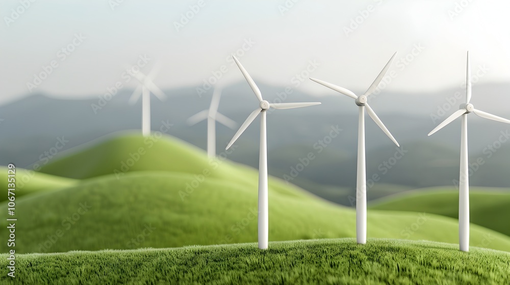 Bright and detailed green hydrogen plant using wind and solar power set in a modern industrial environment with rolling hills mountains and a lush meadow landscape Bright and detailed green hydrogen plant using wind and solar power set in a modern industrial environment with rolling hills mountains and a lush meadow landscape