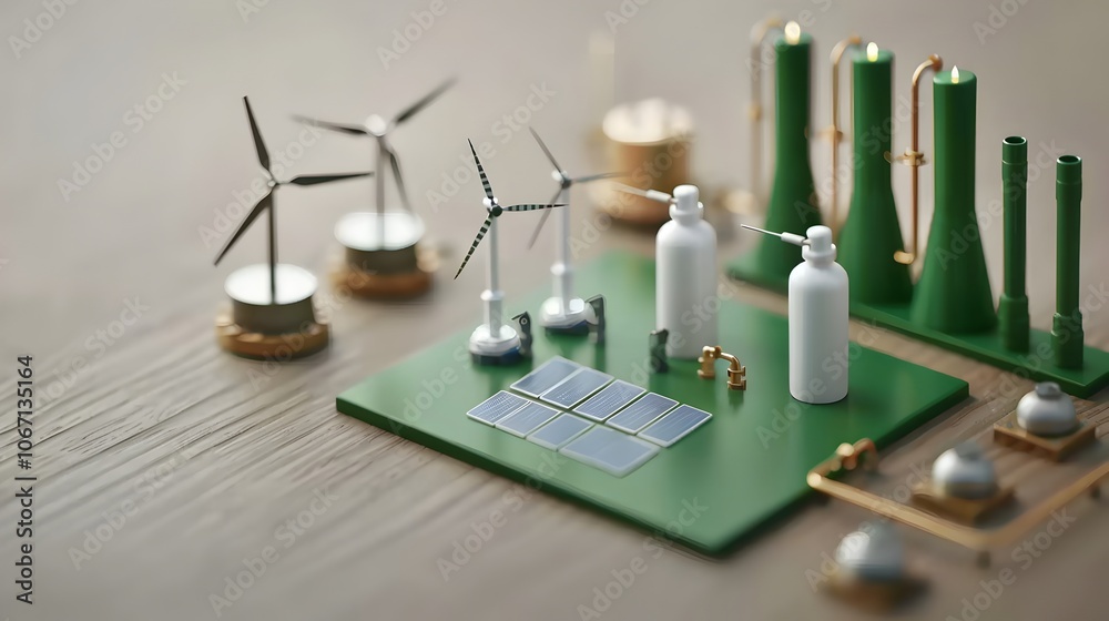 Bright and detailed green hydrogen plant utilizing wind and solar power in a modern industrial environment showcasing sustainable energy technology and infrastructure for a clean energy future Bright and detailed green hydrogen plant utilizing wind and solar power in a modern industrial environment showcasing sustainable energy technology and infrastructure for a clean energy future