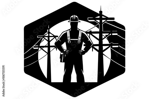 Lineman silhouette, Electric worker silhouette, Lineman line worker silhouette.