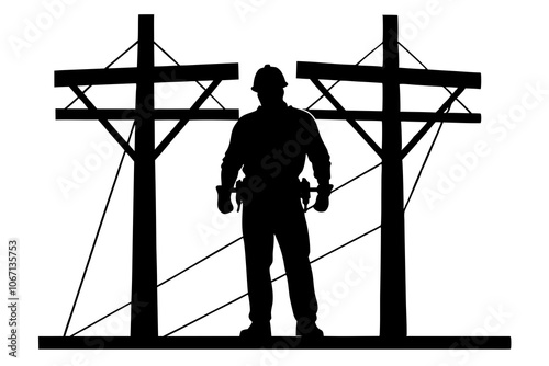 Lineman silhouette, Electric worker silhouette, Lineman line worker silhouette.