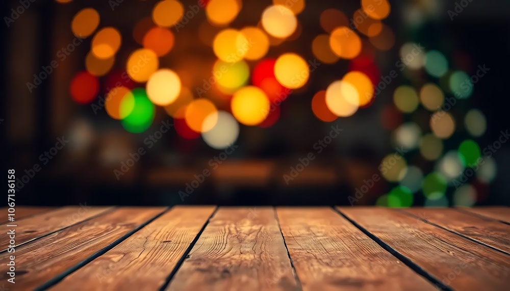 Bokeh lights on wooden background Bokeh lights on wooden background