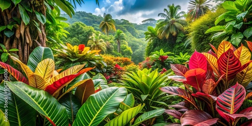 Vibrant Family Lecythidaceae Scene in a Lush Tropical Setting with High Depth of Field Showcasing Large Leaves and Beautiful Flowers Surrounded by Diverse Flora and Fauna in Nature photo