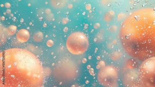 Gradient bokeh effect blending turquoise and peach light circles. AI generated
