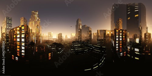HDRI, Environment map, Equirectangular projection, Spherical panorama. Night city
3D rendering