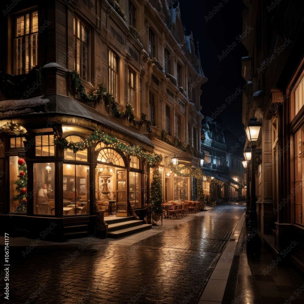 Fototapeta premium Building street night architecture.