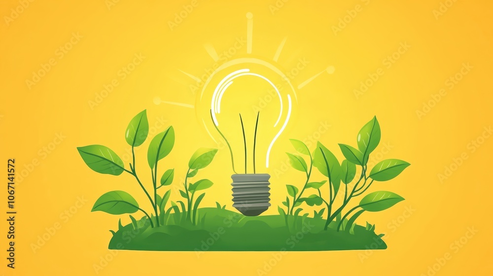 Bright light bulb surrounded by green leaves on a sunny background. Bright light bulb surrounded by green leaves on a sunny background.