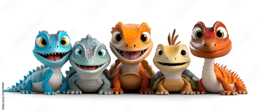 Colorful and Cheerful Cartoon Reptile Creatures Including Chameleons Snakes Turtles and Lizards with Friendly Facial Expressions and Vibrant Designs Colorful and Cheerful Cartoon Reptile Creatures Including Chameleons Snakes Turtles and Lizards with Friendly Facial Expressions and Vibrant Designs