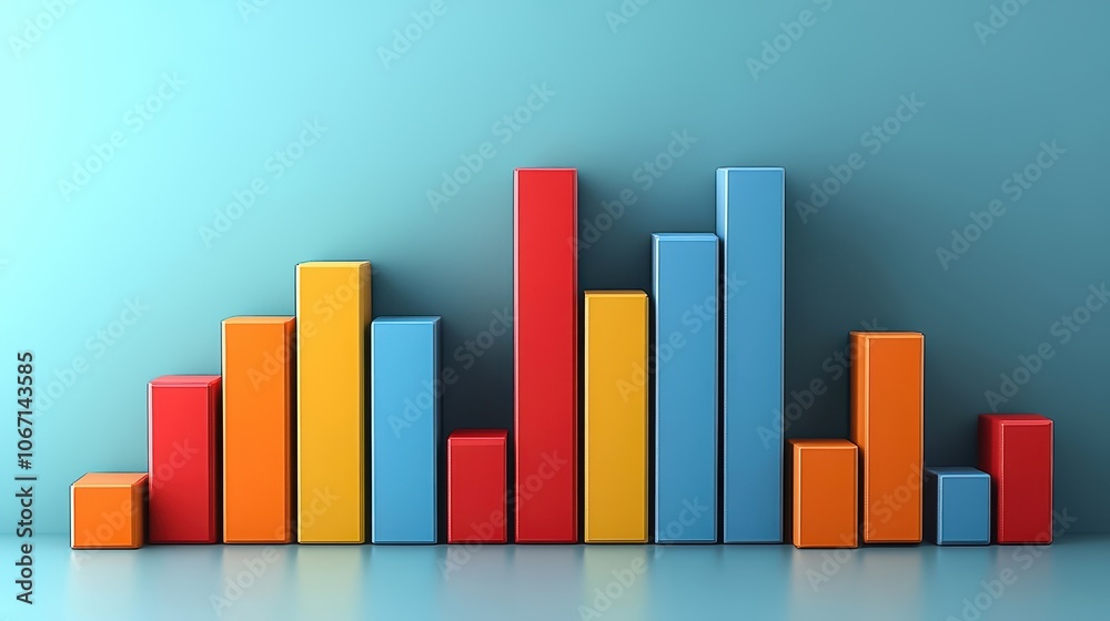 Colorful bar graph on a plain background representing data visualization. Colorful bar graph on a plain background representing data visualization.