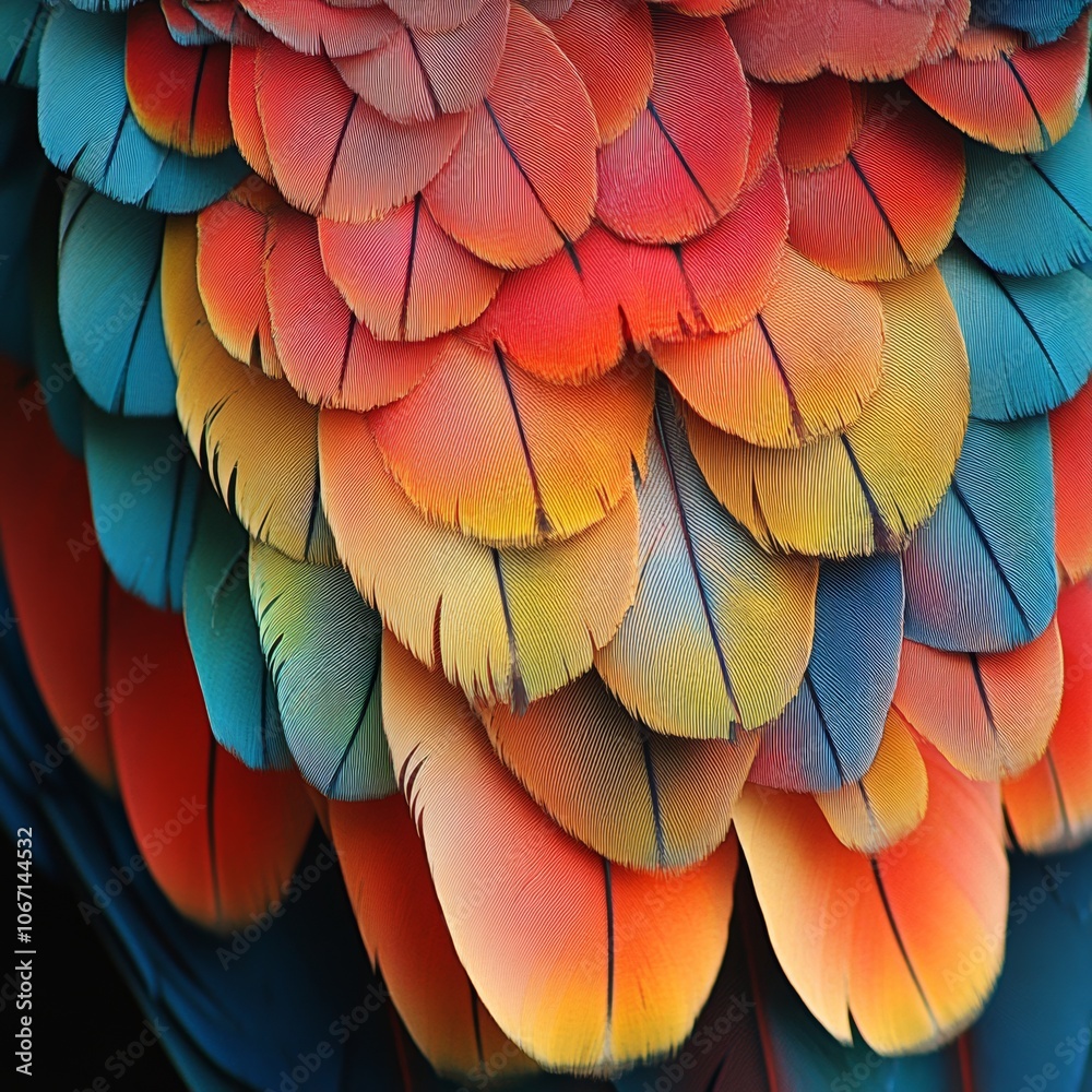 Fototapeta premium Vibrant Parrot Feathers Colorful Bird Plumage Texture Background