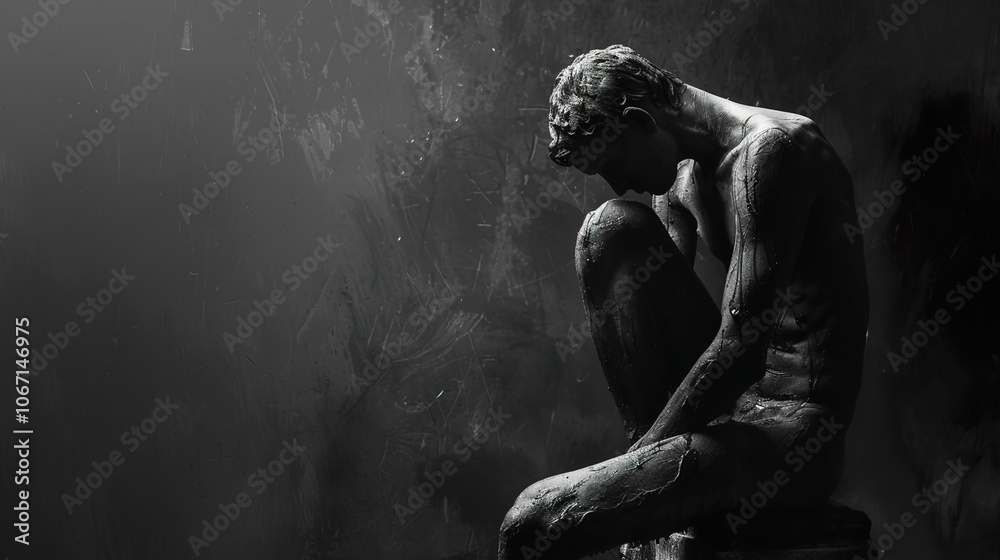 Black and White Portrait of a Man Sitting in a Dramatic Pose Black and White Portrait of a Man Sitting in a Dramatic Pose
