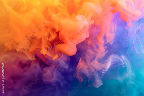 Colorful smoke and ink in water, a vibrant color background with rainbow colors, macro photography with a wide angle, a colorful explosion, abstract and beautiful, delicate