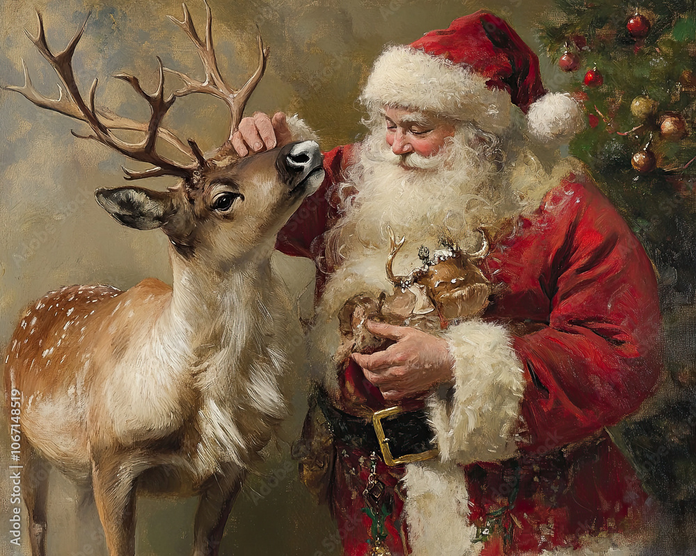 santa claus with reindeer