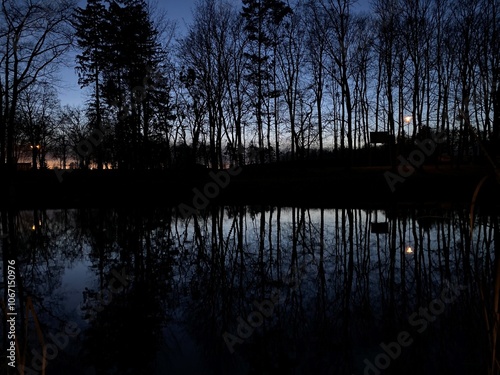 Sunset over the reservoir in Wieluń