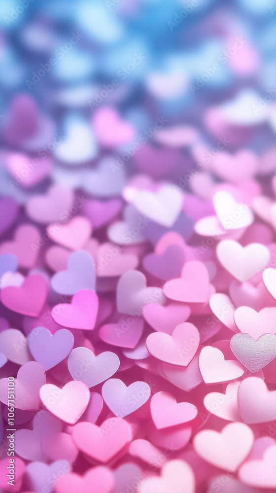 Colorful heart shaped confetti in shades of pink and purple, creating vibrant and festive background. Perfect for celebrations and romantic themes Colorful heart shaped confetti in shades of pink and purple, creating vibrant and festive background. Perfect for celebrations and romantic themes
