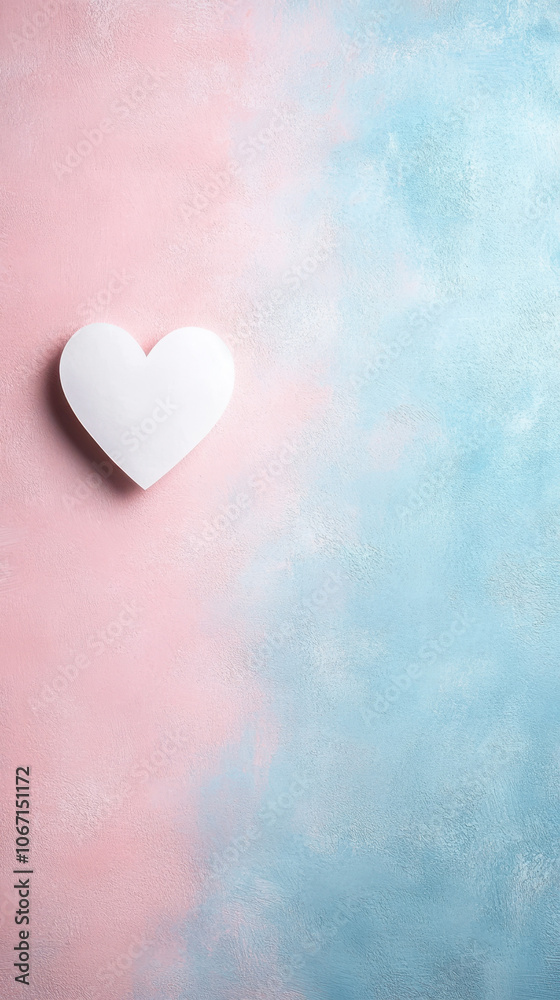 white heart shape on pastel pink and blue textured background, symbolizing love and affection. Perfect for romantic themes white heart shape on pastel pink and blue textured background, symbolizing love and affection. Perfect for romantic themes