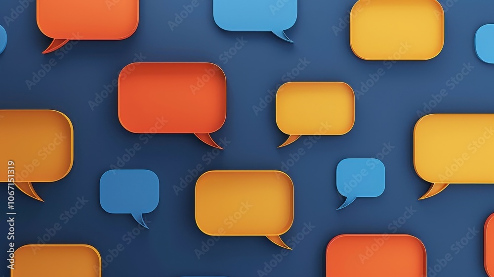 Colorful Speech Bubbles on Dark Blue Background Representing Communication Concept Colorful Speech Bubbles on Dark Blue Background Representing Communication Concept