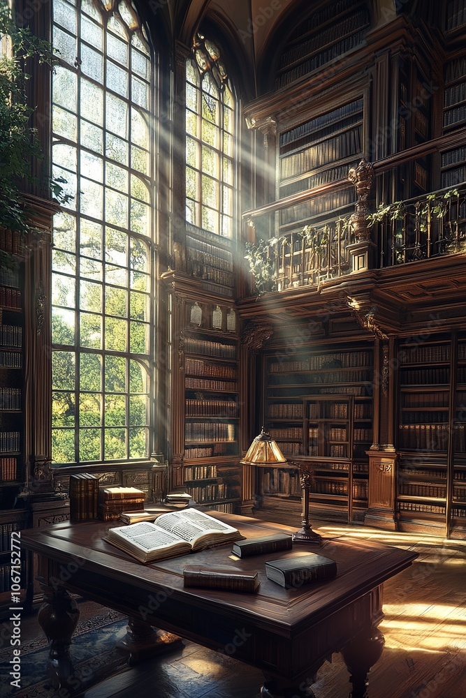 An elegant library setting features an open Bible on a central table, surrounded by soft candlelight and endless rows of books, creating a profound atmosphere of knowledge and history.
An elegant library setting features an open Bible on a central table, surrounded by soft candlelight and endless rows of books, creating a profound atmosphere of knowledge and history.
