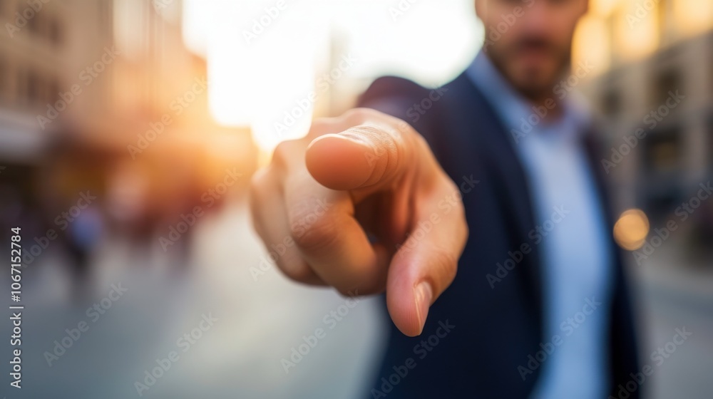 Focused Pointing Gesture in Soft Daylight Setting Focused Pointing Gesture in Soft Daylight Setting