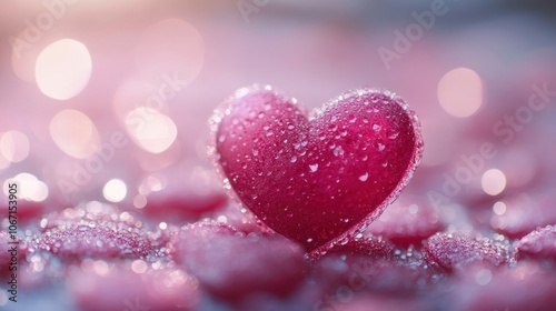 Pink Heart-Shaped Object Covered in Dew Drops