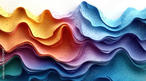 Abstract colorful wavy background with water droplets.