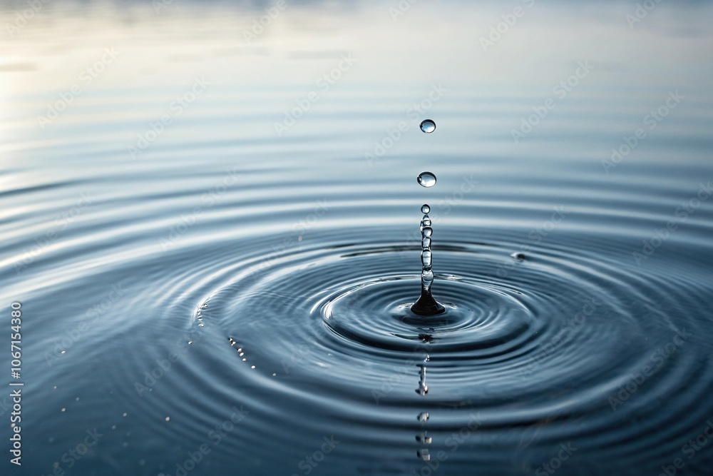 Silent ripples spread on the water's surface as a single drop falls in, ocean, water, serene, stillness Silent ripples spread on the water's surface as a single drop falls in, ocean, water, serene, stillness